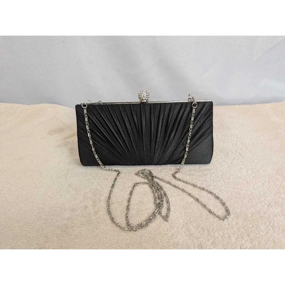 Charlie RSVP Black Pleated Rhinestone Ball Evening Clutch Chain Bag